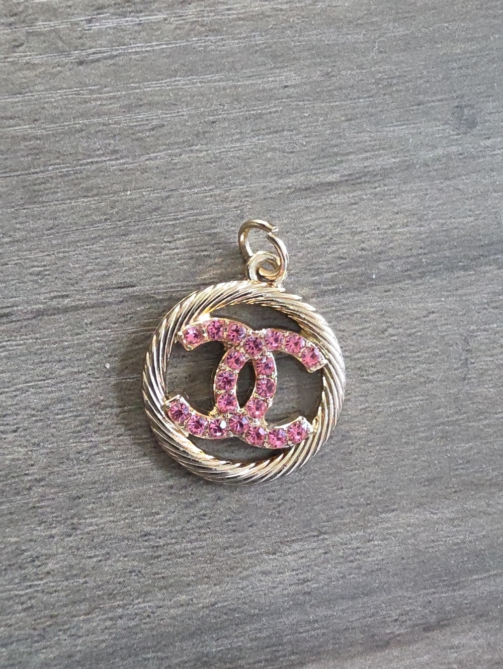 Chanel Pink Crystal Interlocking Charm Pendant